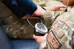 Photo by Senior Airman Sterling Sutton, 6th Air Refueling Wing: U.S. Air Force Airman medical technician conducts a blood pressure check during training. This work must comply with the restrictions shown on https://www.dvidshub.net/about/copyright