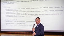 David Menzen, deputy director of the logistics division of the Office of the Chief of Naval Operations (OPNAV), gives opening remarks during the 2026 Medical Logistics Symposium 