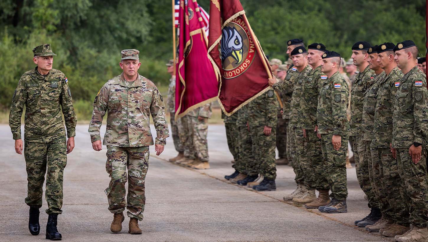 Lt. Gen. Tihomir Kundid, chief of the general staff of the Croatian Armed Forces, and Army Maj. Gen. Shawn P. Manke, Minnesota National Guard adjutant general, attend the Minnesota-Croatia 30th anniversary partnership celebration