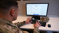 A service member tries the new authentication system offering a range of features that will simplify the login process for approximately 20 million individuals who use it, including military personnel, DOD civilians, military and civilian retirees, family member beneficiaries, contractors and vendors.