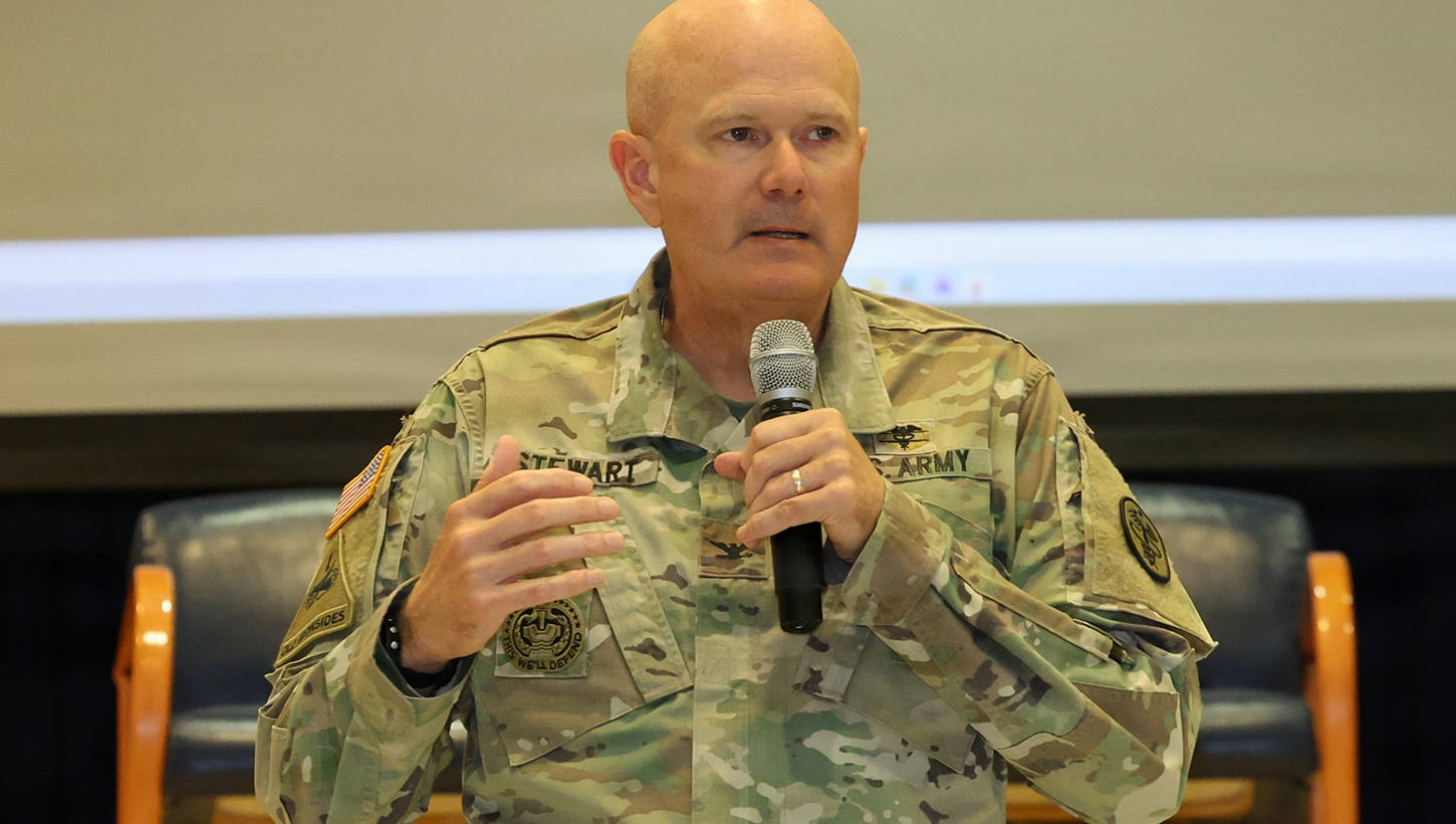 Col. Warren Stewart, commander of Landstuhl Regional Medical Center, spoke to LRMC personnel during the annual Suicide Prevention and Awareness month luncheon