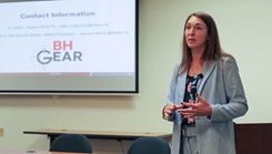 Dr. Katie L. Nugent, a behavioral health epidemiologist at the Walter Reed Army Institute of Research in Silver Spring, Maryland, gives a presentation on Behavioral Health Guidelines for Medic Assessment and Response program