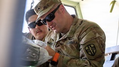 U.S. Army Reserve Staff Sgt. Matthew Mault, right, a respiratory specialist from the San Antonio-based 7454th Medical Operational Readiness Unit, and Sgt. Nathan McAleer, left, a combat medic for the 7210th Medical Support Unit also located in San Antonio, inventory medical items to disperse and replenish out to medical teams in the field