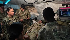 Soldiers from the 11th Field Hospital complete a two-week training exercise, Operation Torch. During this exercise, soldiers focused on mobilization, medical command and control, medical logistics, medical evacuation, hospitalization, medical treatment, and laboratory services—all within the confines of an unfamiliar location with multiple medical injects. (Photo by U.S. Army Sgt. Earledison Irabagon)