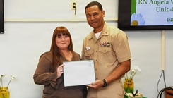 Registered Nurse Angela Williams, who works in Inpatient Mental Health at Naval Medical Center Camp Lejeune, was awarded the DAISY Award