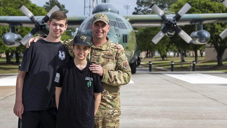 Military personnel with their kids