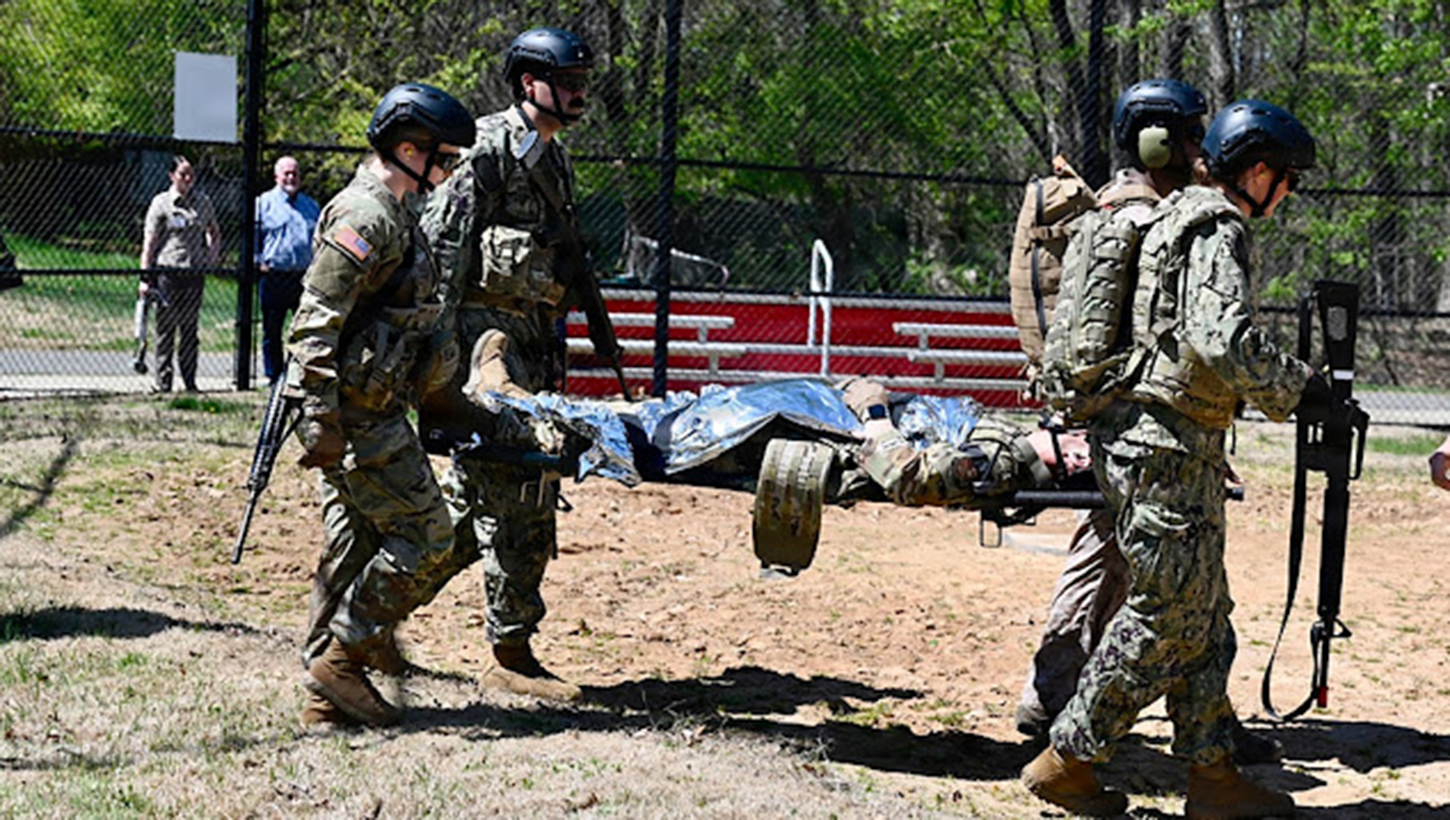 First-year medical students at USU conduct a medical evacuation training exercise 