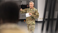 Capt. James Contessa, an occupational therapist assigned to 2nd Brigade Combat Team’s Holistic Health and Fitness team, teaches Soldiers in Polar Bear Team Leader Academy the importance of proper sleep, nutrition and health