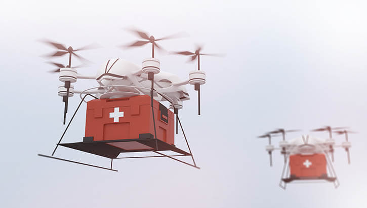 Image of Drones carrying fresh blood products to wounded troops on the front lines may be critical for military medicine in a conflict against a "near-peer" adversary.