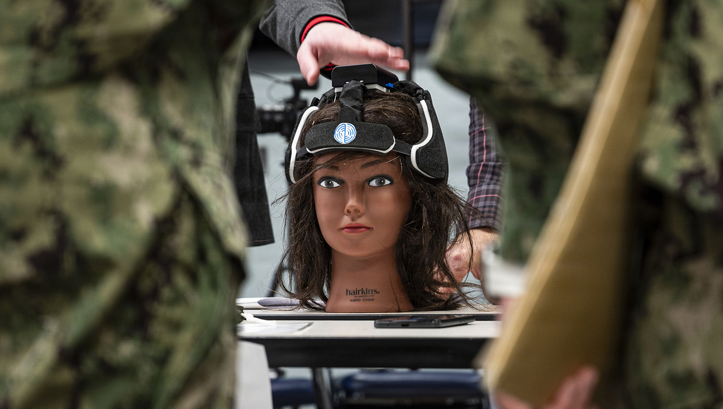A Traumatic Brain Injury assessment device sits on display during an end-user touchpoint hosted by the Operational Medical Systems Program Management Office