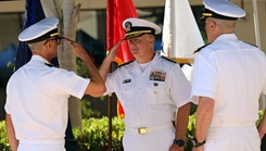 U.S. Navy Rear Adm. Guido Valdes relinquished command to U.S. Navy Rear Adm. Kevin Brown as commander of Naval Medical Forces Pacific and director of the Defense Health Network – Pacific Rim during a change of command ceremony at Naval Medical Center San Diego.