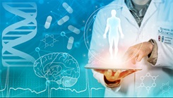 A doctor looking at an Ipad