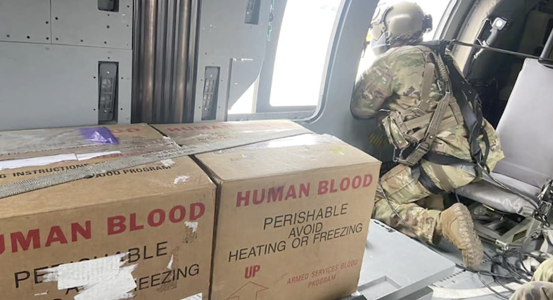 Military personnel with blood donations