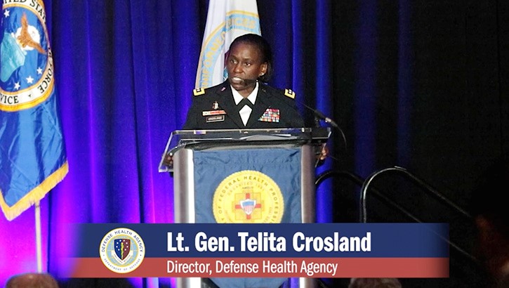 Link to Video: U.S. Army Lt. Gen. Telita Crosland speaks at podium