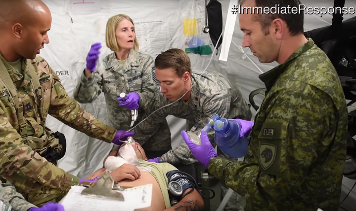 Soldiers and Airmen practice combat trauma care with allied and partner nation medical service members at Cerklje ob Krki, Slovenia, as part of exercise Immediate Response.