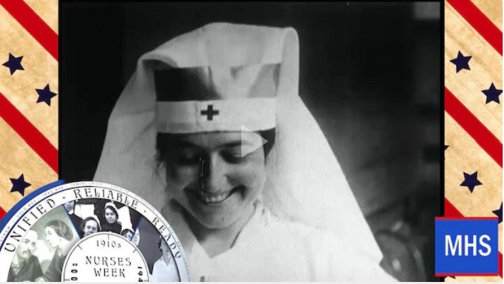 Link to Video: Image of nurse from the late 1800s in an "antique" nurse's uniform