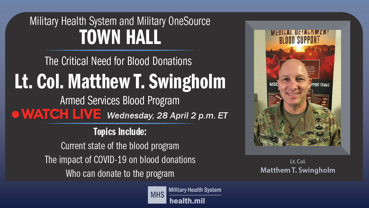 Town Hall image of Lt. Col. Matthew T. Swingholm, Armed Services Blood Program