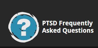 Question mark in a circle and text staying PTSD Frequently Asked Questions